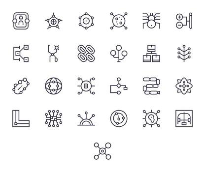 25 Regular Line PIXEL Perfect Icons for Node Graphics vector