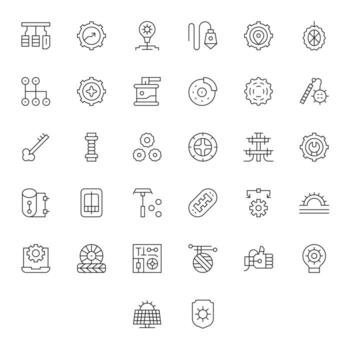 Mechanism Visual Pack containing 32 Thin Line Grid Fitted Icons vector