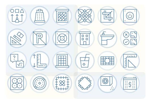 Square Premium Bundle with 24 High Resolution Grid Fitted Thin Line Icons vector
