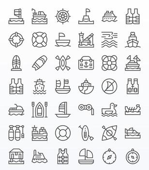 42 High Resolution Regular Line Icons optimized for Nautical PIXEL Perfect display vector
