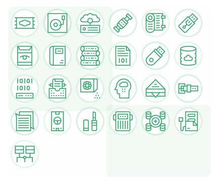 Information Storage Scalable Set featuring 25 Grid Fitted Regular Line 256x256 Icons vector