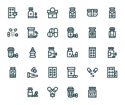 Bold Line Pixel Optimized Icons from Pills Set with 28 High Resolution Icons vector