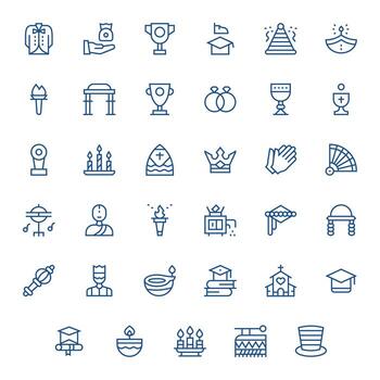 Regular Line Style Ceremony Icons with 35 256x256 Pixel Optimized Designs vector