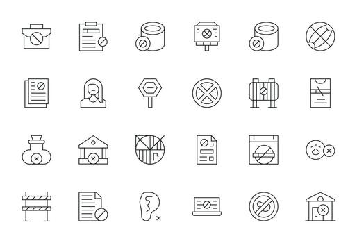 24 Icons inspired by No Access in Pixel Aligned 128x128 Thin Line quality vector