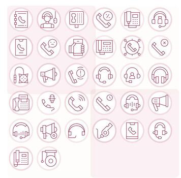 32 Icons for Call optimized in Pixel Aligned High Resolution Thin Line resolution vector
