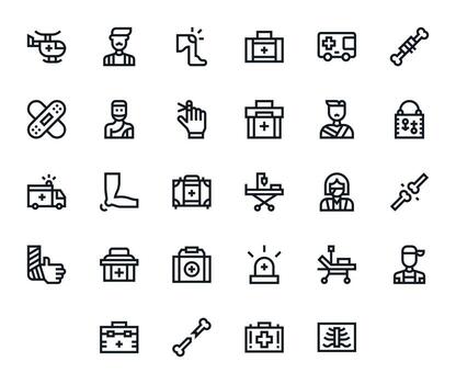 28 Pixel Optimized Bold Line Icons designed for Trauma Interface vector