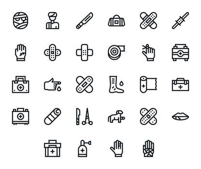 Bold Line Pixel Optimized Icons from Wound Set with 28 High Resolution Icons vector