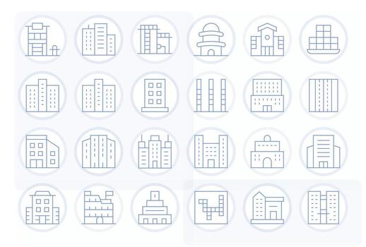 Delgado línea píxel optimizado íconos desde de varios pisos conjunto con 24 alto resolución íconos vector