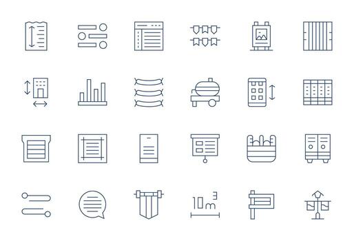 Horizontal Comprehensive Bundle with 24 Pixel Aligned Thin Line High Resolution Icons vector