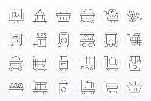 Cart Comprehensive Bundle with 24 Editable Thin Line 128x128 Icons vector