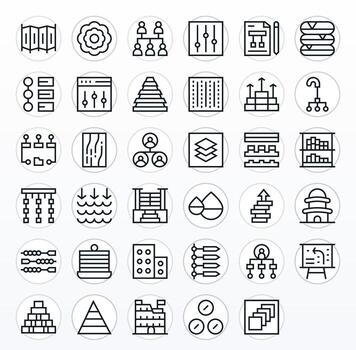 35 Regular Line Icons for Levels in crisp 64x64 Display Perfect resolution vector