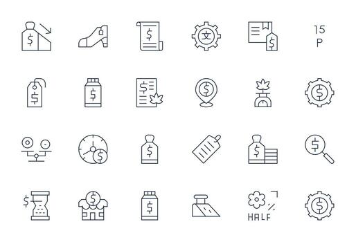 24 PIXEL Perfect Thin Line Icons designed for Pricing Interface vector