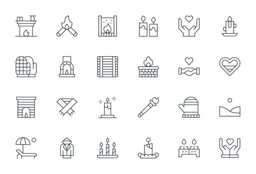 24 Thin Line Icons from Warmth in 256x256 Pixel Aligned Quality vector