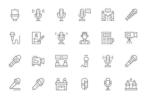 Interview Premium Bundle with 24 128x128 Editable Thin Line Icons vector