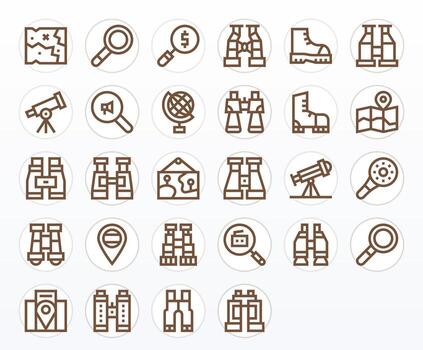 28 High Resolution Bold Line Icons for Explore with Grid Fitted precision vector