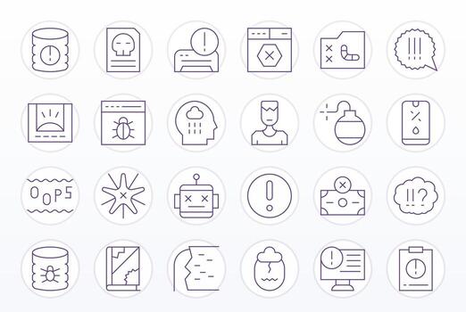 24 Icons inspired by System Error in Pixel Aligned Retina Ready Thin Line quality vector