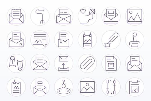 Attachment Scalable Set featuring 24 PIXEL Perfect Thin Line 128x128 Icons vector