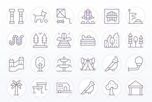 24 Thin Line Pixel Optimized Icons crafted for Park 128x128 applications vector