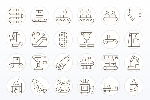 Conveyor Ultimate Package with 24 High Resolution Thin Line Pixel Aligned Icons vector