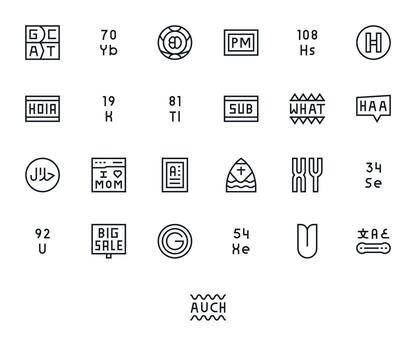 Font Digital Pack containing 25 Grid Fitted Regular Line High Resolution Icons vector