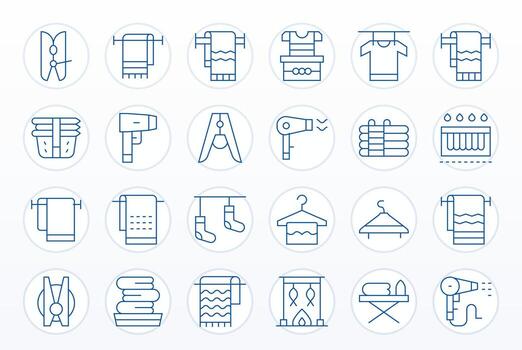 Drying Grid Fitted Set with 24 128x128 Thin Line Icons vector
