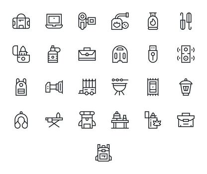 Regular Line Style Portable Icons with 25 High Resolution Display Perfect Designs vector
