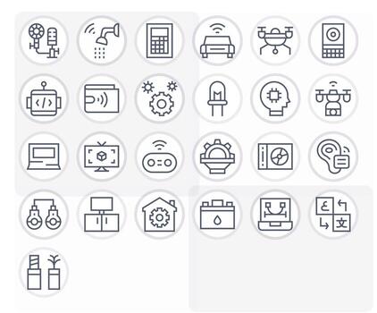 Tech Comprehensive Bundle with 25 Pixel Optimized Regular Line 64x64 Icons vector