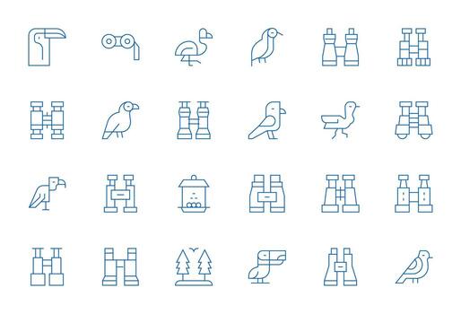 24 High Resolution Pixel Optimized Icons for Birdwatching in Thin Line Theme vector