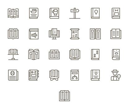 25 Regular Line Pixel Optimized 128x128 Icons from Guidebook Suite vector