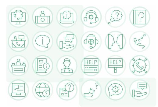 mesa de ayuda moderno colección con 24 Delgado línea 64 x 64 píxel optimizado íconos vector