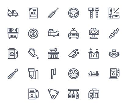 28 Icons for Automotive featuring 256x256 Pixel Optimized Bold Line Graphics vector