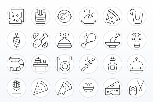 Appetizer Icon Toolkit featuring 24 Display Perfect 256x256 Thin Line elements vector