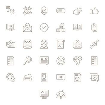 32 Icons for Confirmation optimized in Pixel Aligned 64x64 Thin Line resolution vector