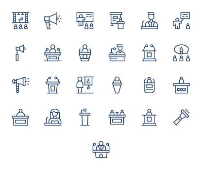 Public Speaking Icon Repository containing 25 Regular Line High Resolution Detail Enhanced graphics vector