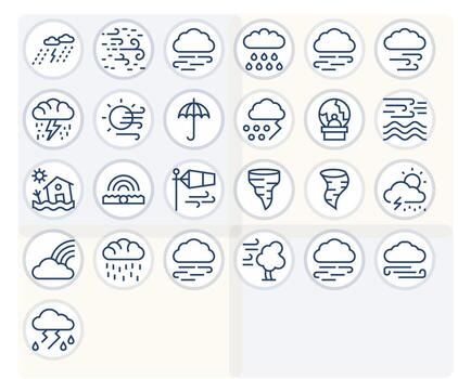25 Grid Fitted Regular Line Icons designed for Hurricane Interface vector