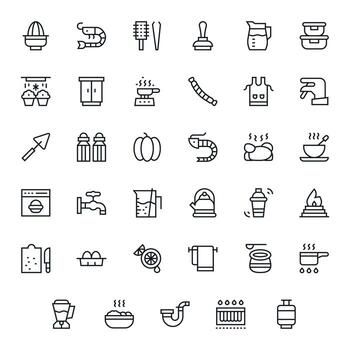 Kitchen Icon Repository containing 35 Regular Line High Resolution Display Perfect graphics vector