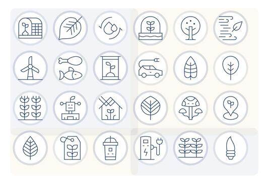 Sustainable Comprehensive Bundle with 24 Display Perfect Thin Line 128x128 Icons vector