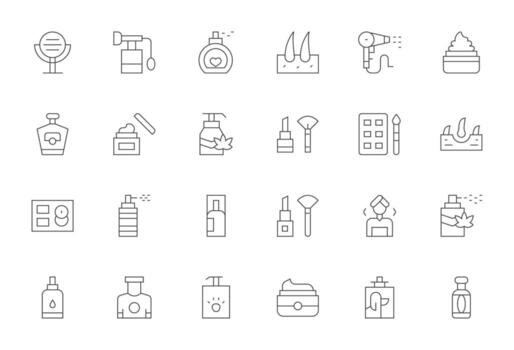 24 Thin Line Pixel Optimized Icons for Cosmetics Graphics vector