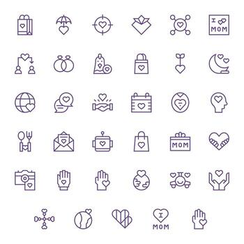 35 Regular Line Pixel Aligned Icons for Affection Graphics vector