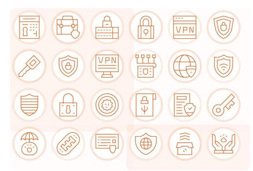 Encryption Retina Ready Icon Pack with 24 Thin Line Pixel Optimized Elements vector
