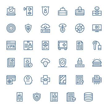 Data Security Scalable Set featuring 35 Display Perfect Regular Line 256x256 Icons vector
