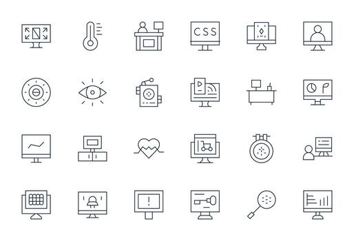 Monitor Icon Library with 24 Thin Line High Resolution Display Perfect Designs vector