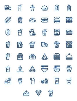 Takeaway Comprehensive Bundle with 45 PIXEL Perfect Bold Line High Resolution Icons vector