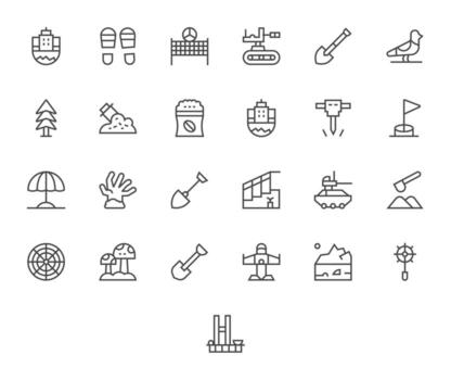 Ground Essential Set including 25 Display Perfect Regular Line High Resolution Icons vector