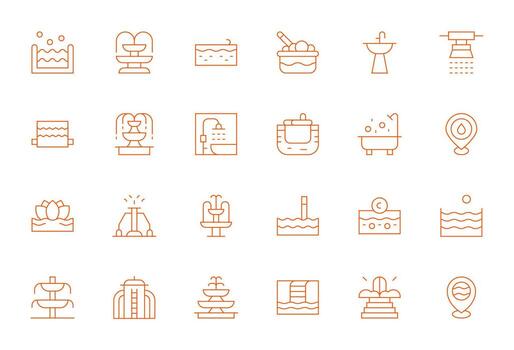 Water Feature Pixel Optimized Set with 24 Retina Ready Thin Line Icons vector