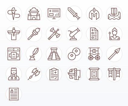 Regular Line Pixel Aligned Icons from History Set with 25 64x64 Icons vector