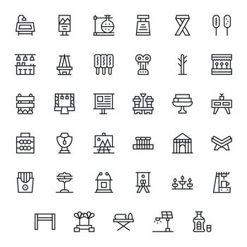 Regular Line Style Stand Icons with 35 High Resolution Pixel Aligned Designs vector