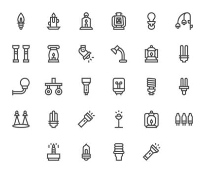 Light Source Grid Fitted Set with 28 Retina Ready Bold Line Icons vector