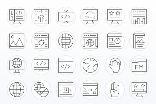 24 Grid Fitted Icons themed around Website in 256x256 Thin Line format vector