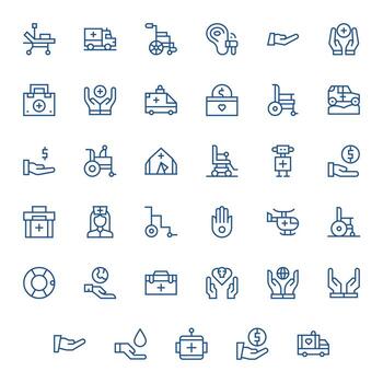 Aid Design Icons featuring 35 Pixel Aligned Regular Line Style vector